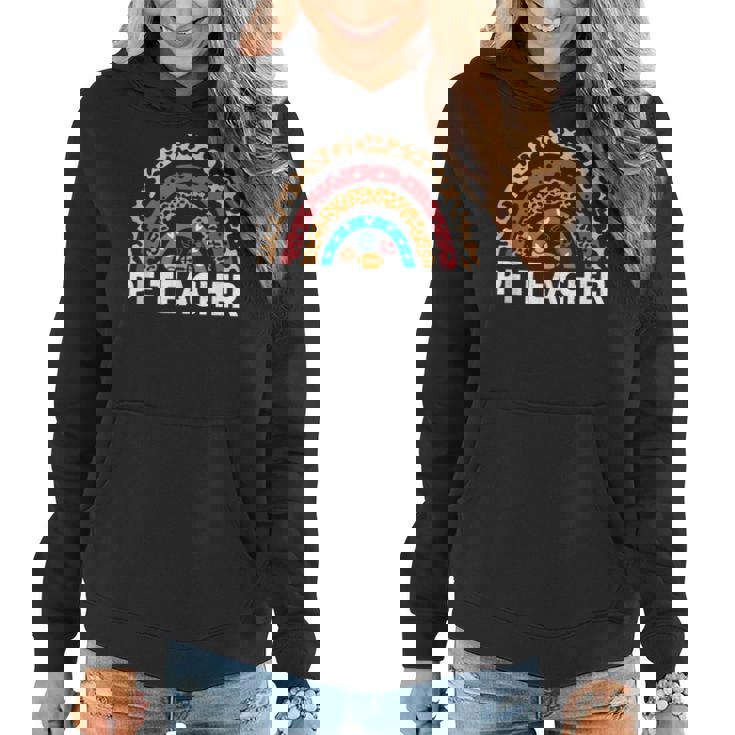 Pe Teacher - Physical Education Teacher Leopard Rainbow Women Hoodie