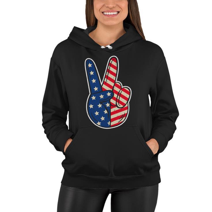 Peace Sign Hand Patriotic American Graphic Plus Size Shirt For Men Women Family Women Hoodie