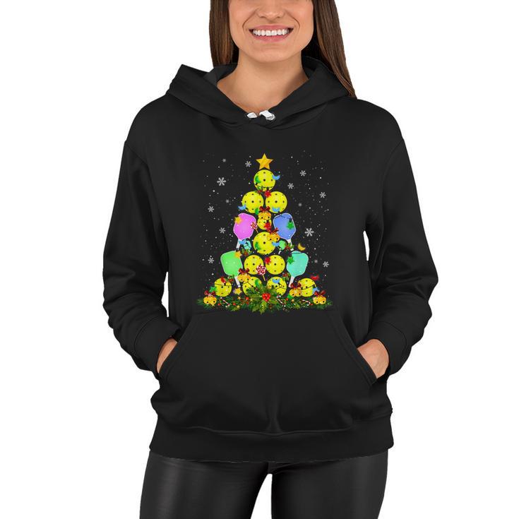 Pickleball Christmas Tree Santa Pickleball Xmas Lights Gift Women Hoodie