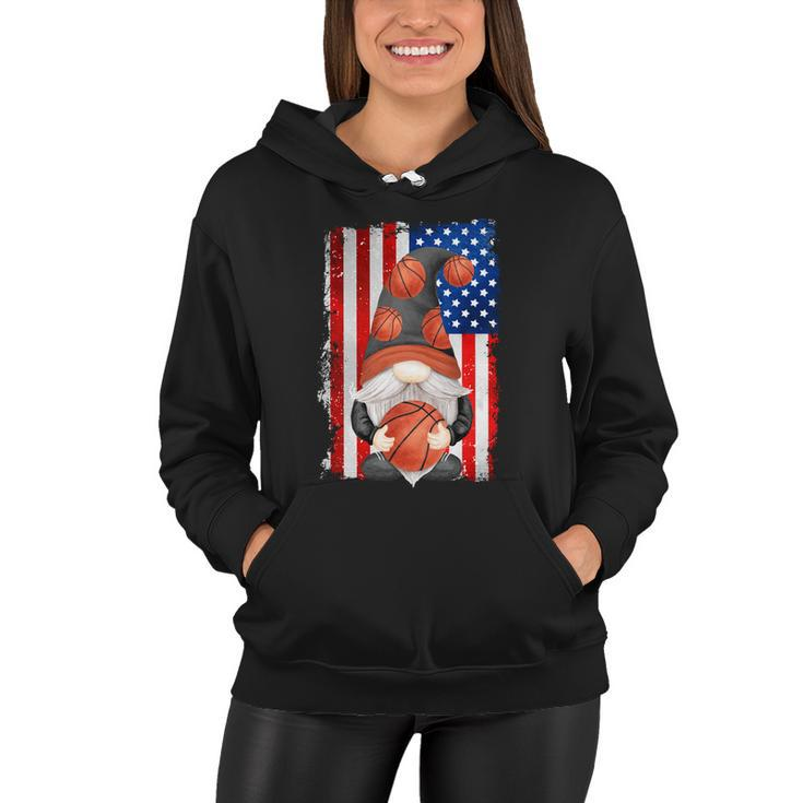 Proud Basketball Grandpa Gnome With Patriotic American Flag Cute Gift Women Hoodie