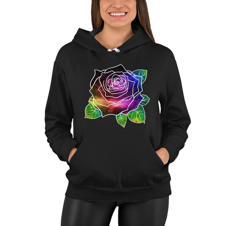 Rainbow Galaxy Floral Rose Women Hoodie