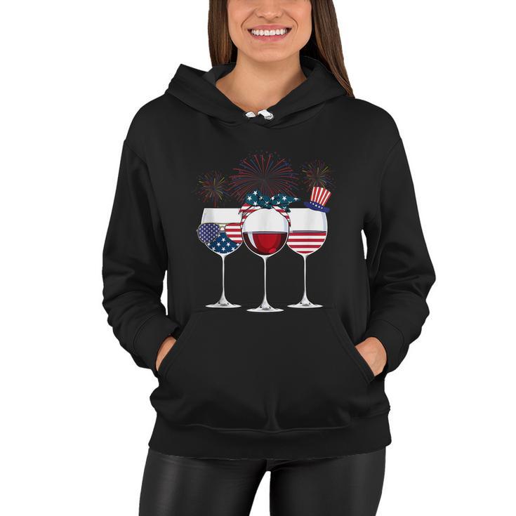 Red White And Blue Wine Glass 4Th Of July Women Hoodie