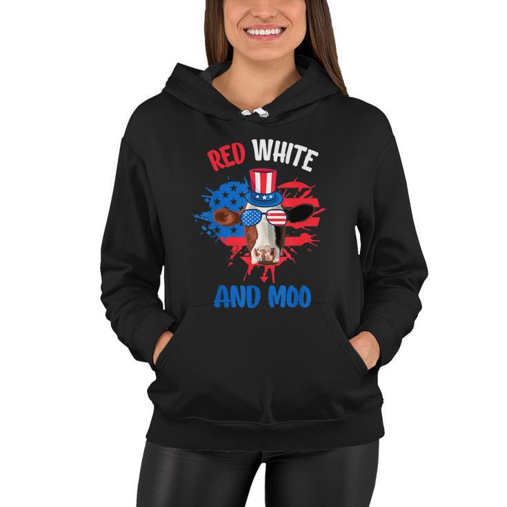 Red White And Moo Patriotic Cow Farmer 4Th Of July Tshirt Women Hoodie