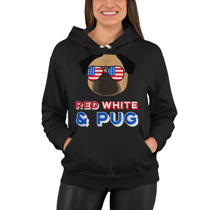Red White And Pug  Funny Usa Dog 4Th July   Women Hoodie
