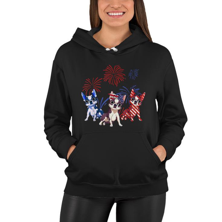 Red White Blue Boston Terrier Usa Flag 4Th Of July Women Hoodie