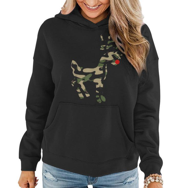 Reindeer Red Nose Camo Camouflage Xmas Holiday Hunting Women Hoodie Graphic Print Hooded Sweatshirt