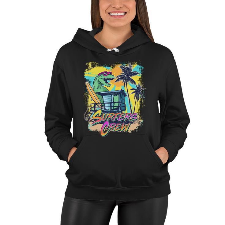 Retro 80S Eighties Trex Dinosaur Surfers Crew Women Hoodie