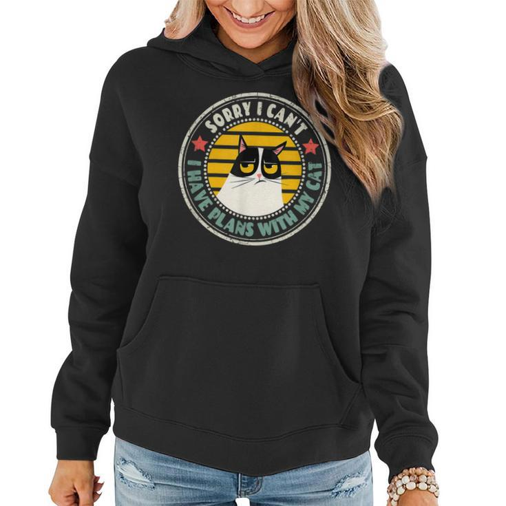 Retro Cat Im Sorry I Cant I Have Plans With My Cats  Women Hoodie Graphic Print Hooded Sweatshirt