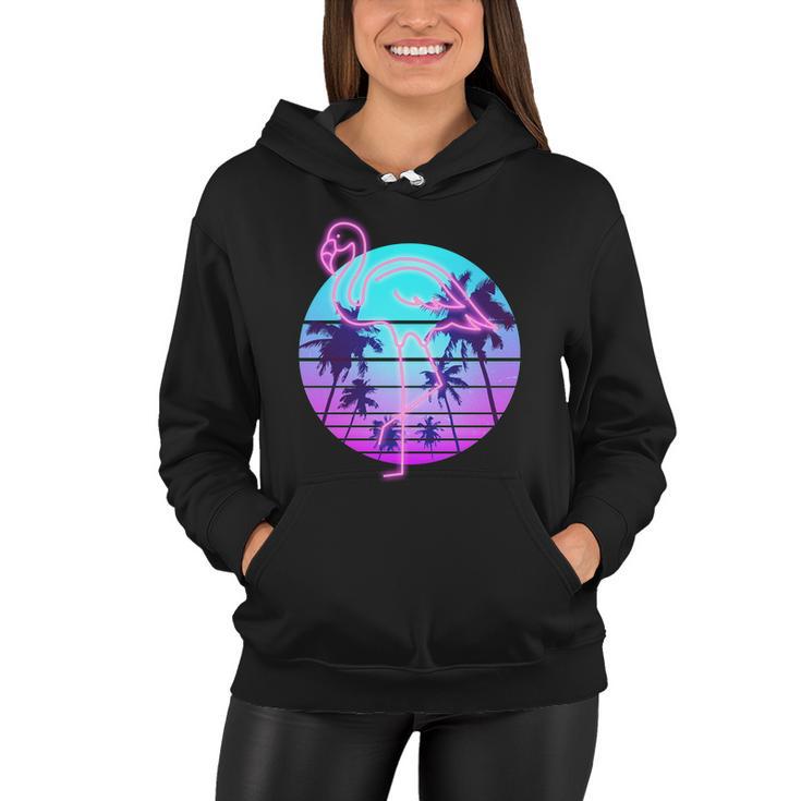 Retro Eighties 80S Neon Flamingo Emblem Women Hoodie