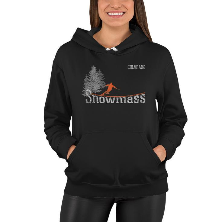Retro Snowmass Colorado Distressed Skiing Women Hoodie