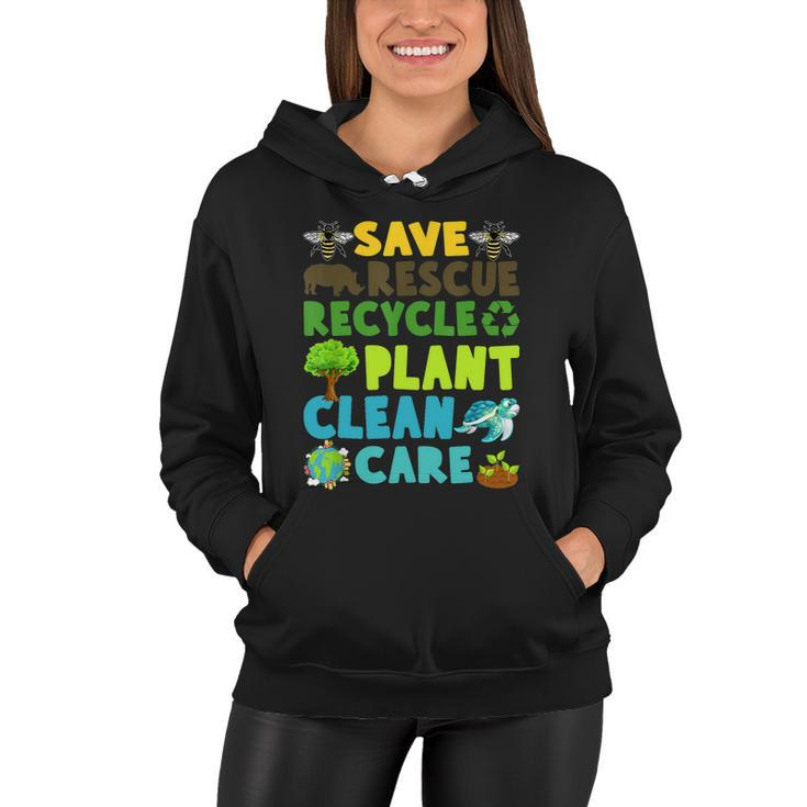 Save Bees Rescue Animals Recycle Plastic Earth Day Planet Funny Gift Women Hoodie