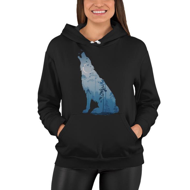 Silhouette Of The Howling Wolf Women Hoodie