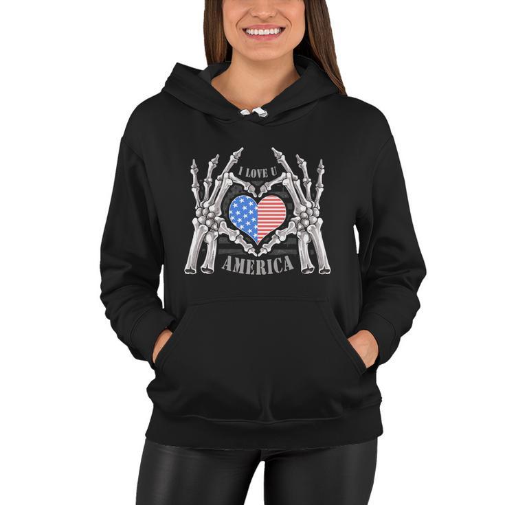 Skull Hands I Love You America Fourth Of July American Independence Day Graphic Women Hoodie