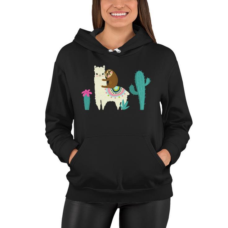 Sloth Riding Llama Funny Cactus Tshirt Women Hoodie