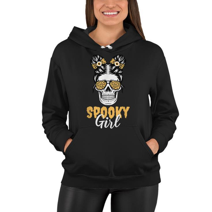 Spooky Halloween Girl Skull Messy Bun Leopard Costume  Women Hoodie