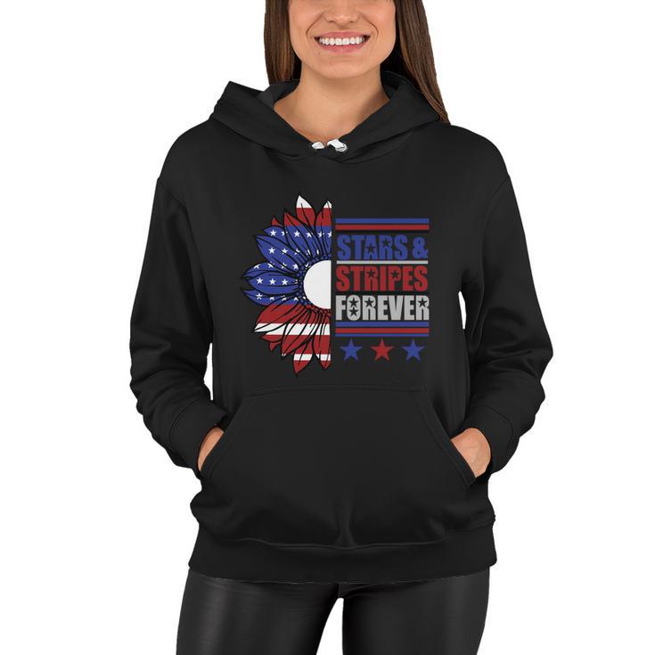 Stars Stripes Forever Sunflower America Flag 4Th Of July Women Hoodie