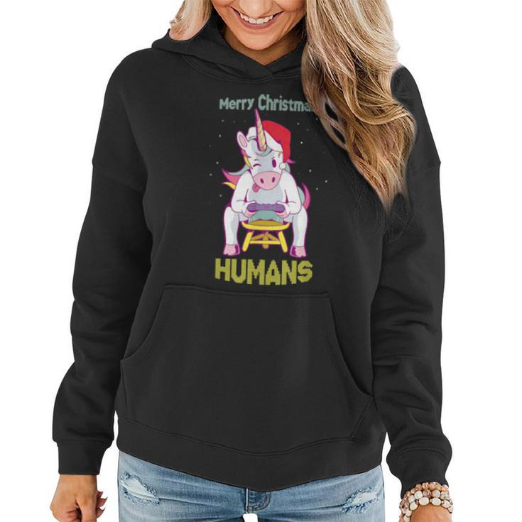 Super Xmas Unicorn Gamer  Merry Xmas Women Hoodie Graphic Print Hooded Sweatshirt