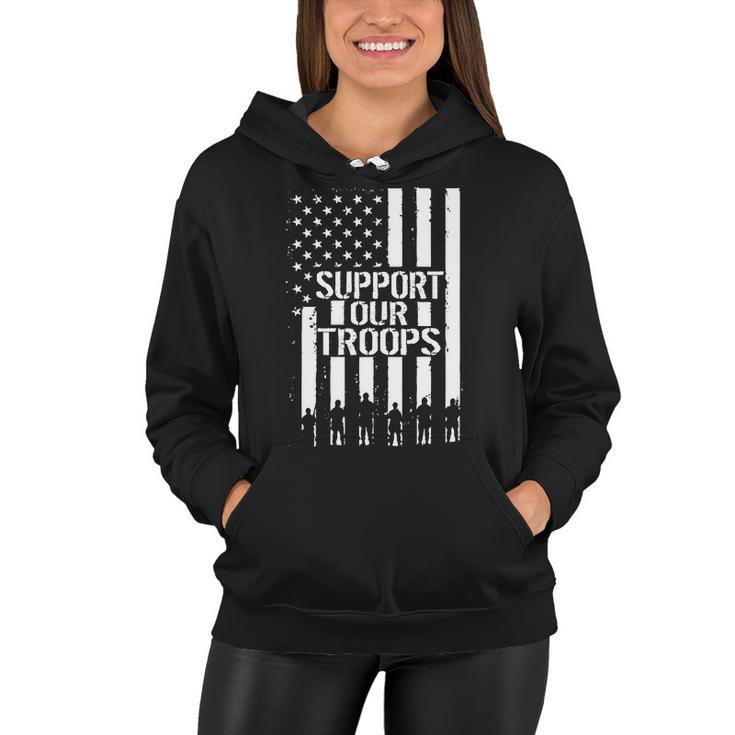 Support Our Troops Distressed American Flag Women Hoodie