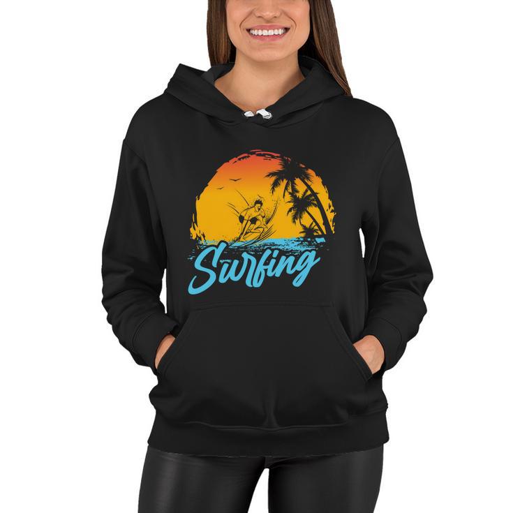 Surfing Sunset Plam Tree Women Hoodie