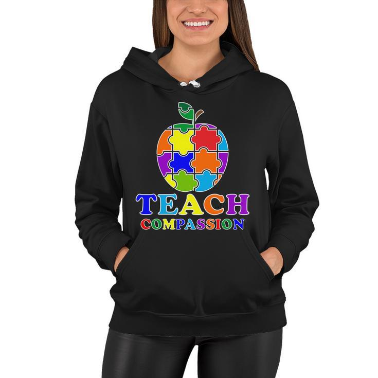 Teach Compassion Autism Awareness Teacher Apple Puzzle Women Hoodie