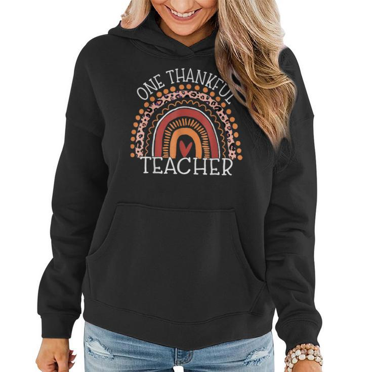 Teacher Thanksgiving - Leopard Rainbow One Thankful Teacher  Women Hoodie Graphic Print Hooded Sweatshirt