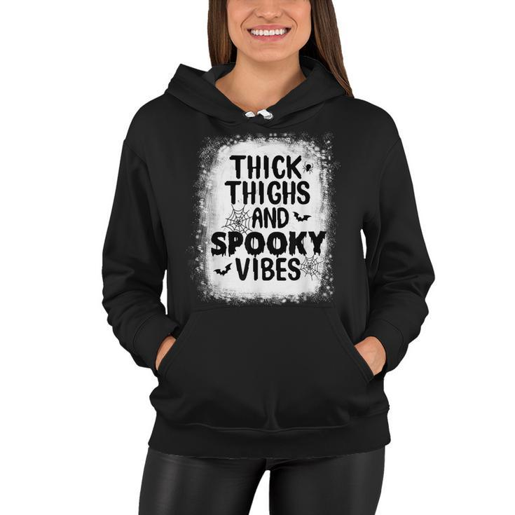 Thick Thigh And Spooky Vibes Happy Halloween Scary Bleached  Women Hoodie