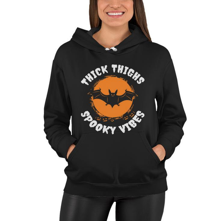 Thick Thighs Spooky Vibes Bat Halloween Quote Women Hoodie