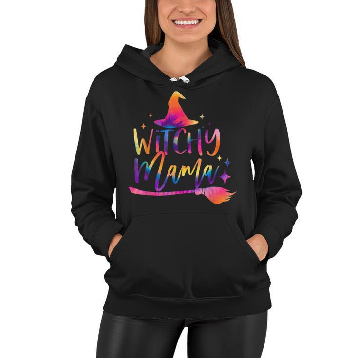 Tie Dye Witchy Mama Witch Hat Broom Spooky Mama Halloween  Women Hoodie