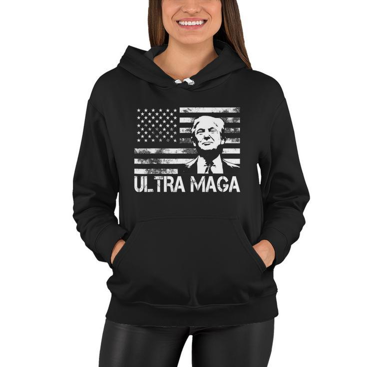 Trendy Ultra Maga Pro Trump American Flag 4Th Of July Retro Funny Gift Women Hoodie