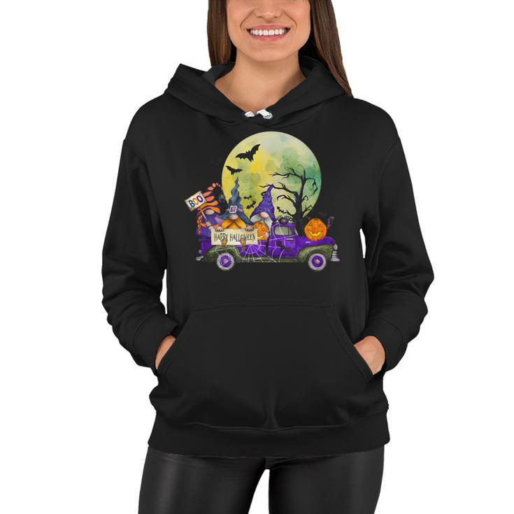 Truck With Cute Gnomes And Pumpkins In Halloween  Women Hoodie