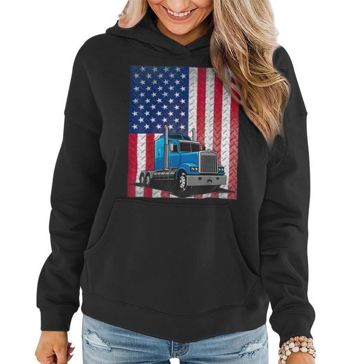 Trucker Trucker Truck Driver American Flag Women Hoodie