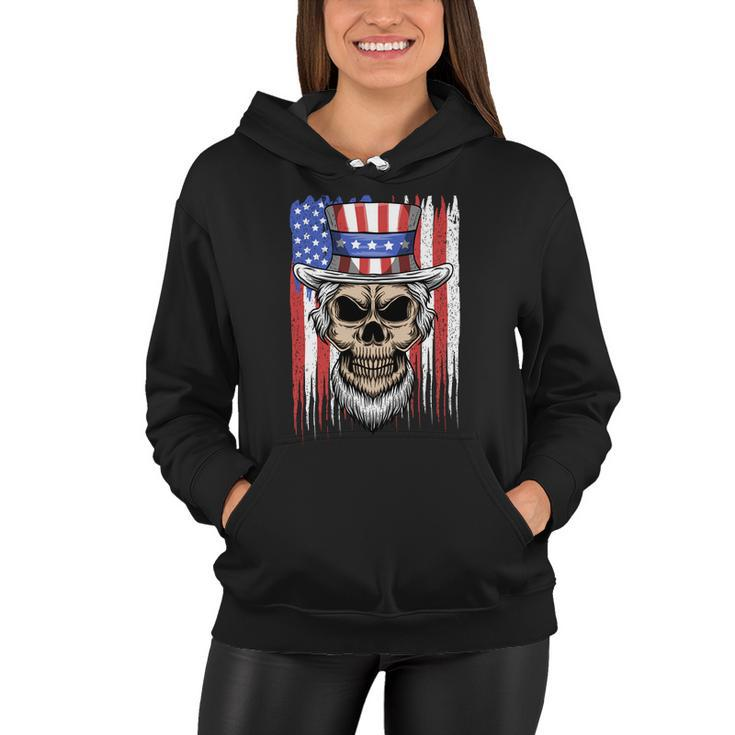 Uncle Sam Skull 4Th Of July American Flag Usa Women Hoodie