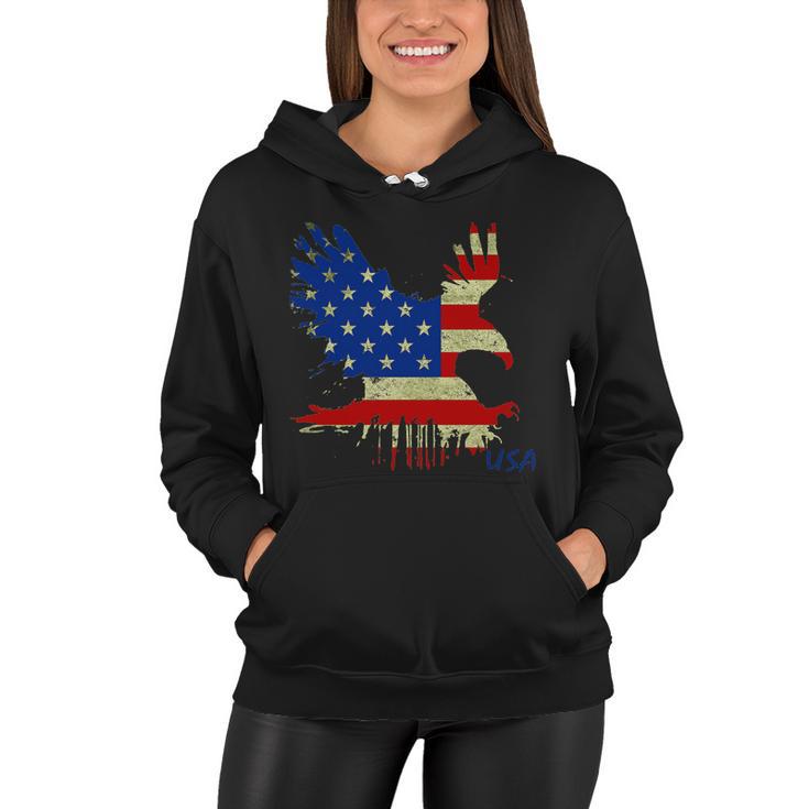 Usa Bald Eagle Flag Drip 4Th Of July Women Hoodie