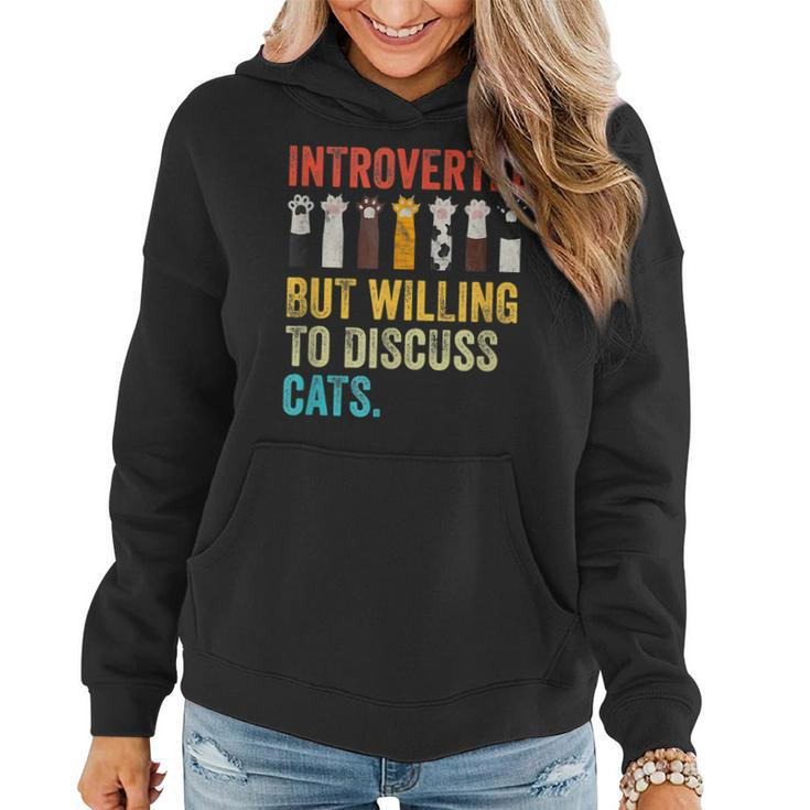 Vintage Cat Meow Introverted But Willing To Discuss Cats  Women Hoodie Graphic Print Hooded Sweatshirt