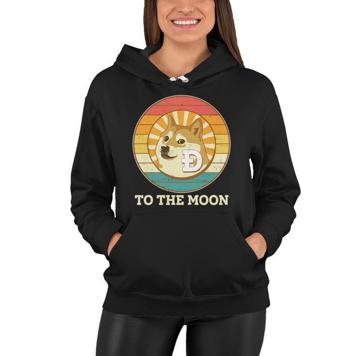 Vintage Dogecoin To The Moon Meme Emblem Women Hoodie
