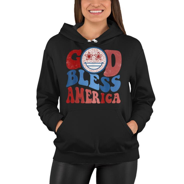 Vintage God Bless America Leopard 4Th Of July Patriotic Day  Women Hoodie