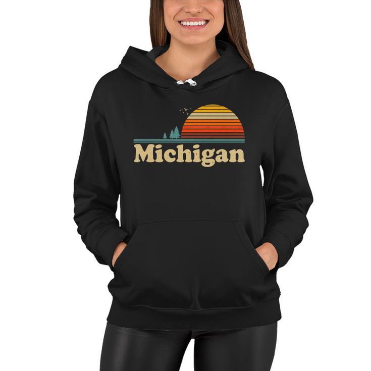 Vintage Retro Michigan Sunset Logo V2 Women Hoodie