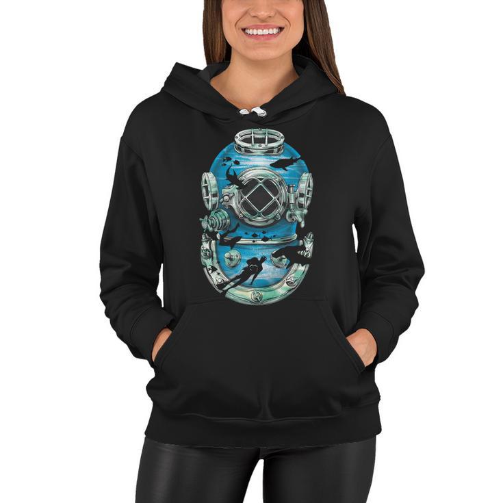 Vintage Scuba Diver Illustration Tshirt Women Hoodie