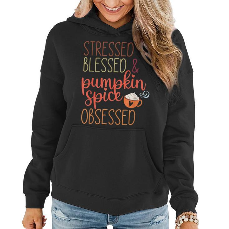 Vintage Stressed Blessed & Pumpkin Spice Obsessed Fall  Women Hoodie Graphic Print Hooded Sweatshirt