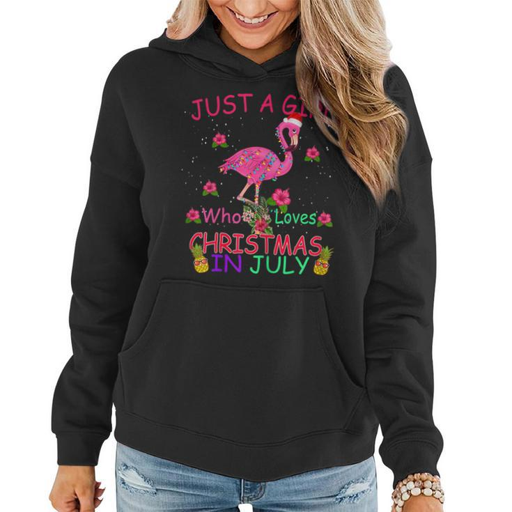 Womens Just A Girl Who Loves Christmas In July Flamingo  Women Hoodie Graphic Print Hooded Sweatshirt