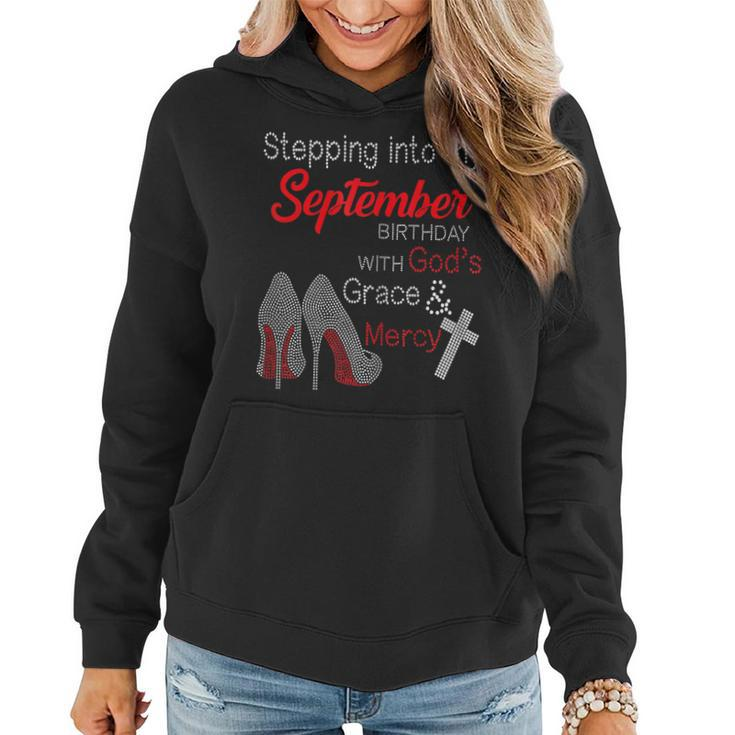 Womens Stepping Into My September Birthday With Gods Grace &  V2 Women Hoodie Graphic Print Hooded Sweatshirt