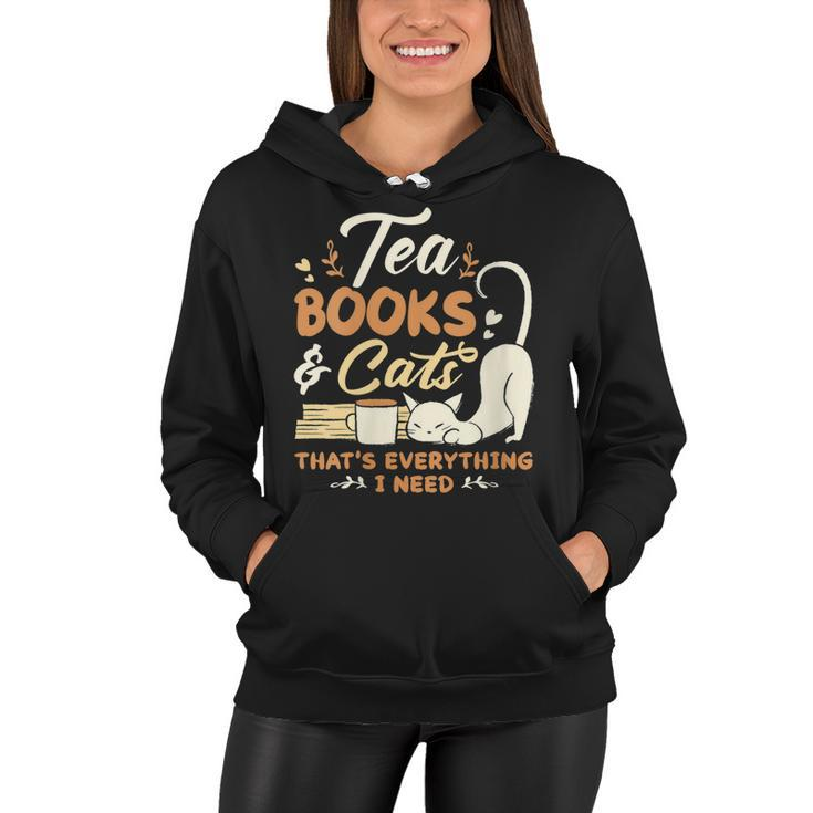 Womens Tea Books And Cats Cat Book Lovers Reading Book  Women Hoodie