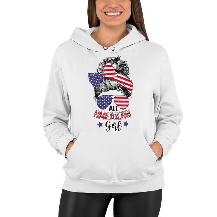 All American Girl Messy Bun Usa Flag Patriotic 4Th Of July  V2 Women Hoodie