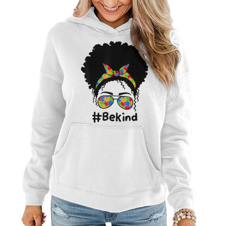 Be Kind  Autism Awareness Messy Bun Women Girls  Women Hoodie Graphic Print Hooded Sweatshirt