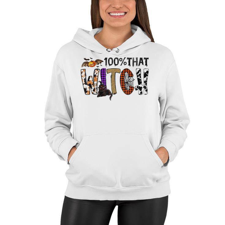 Black Cat 100 That Witch Spooky Halloween Costume Leopard  Women Hoodie