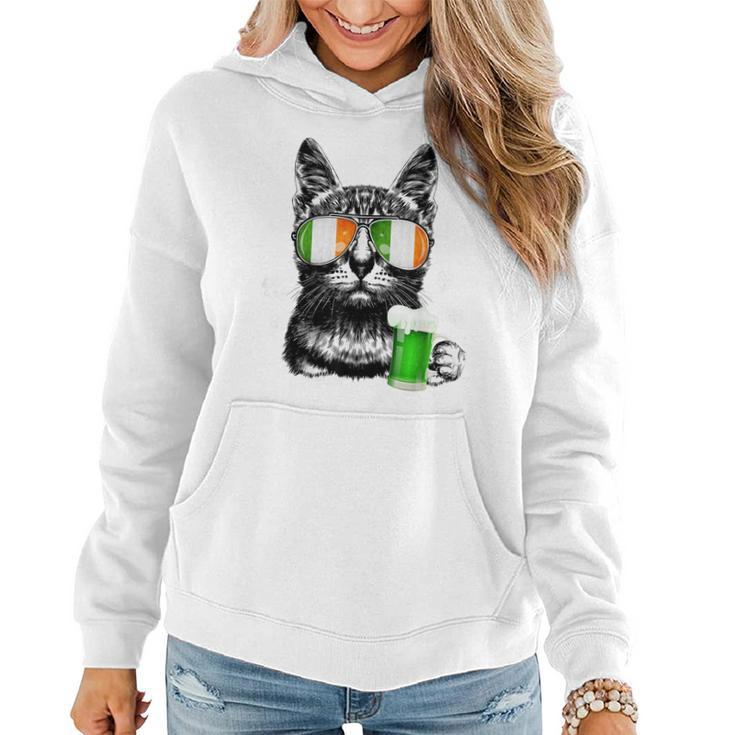 Black Cat St Patricks Day Tshirt Kitty Kitten Lover Drinking Women Hoodie Graphic Print Hooded Sweatshirt