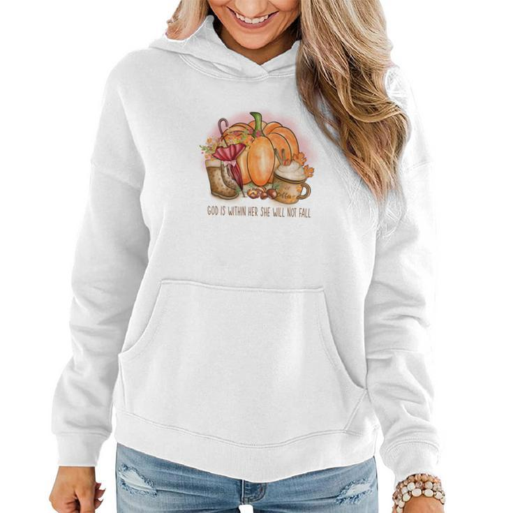 Cozy Autumn Fall God Is Within Her She Will Not Fall Women Hoodie Graphic Print Hooded Sweatshirt