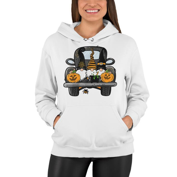 Cute Gnomes Pumpkin With Truck Halloween Costume Party  Women Hoodie
