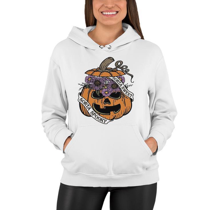 Cute Halloween Sorta Sweet Sorta Spooky Pumpkin Florals  Women Hoodie