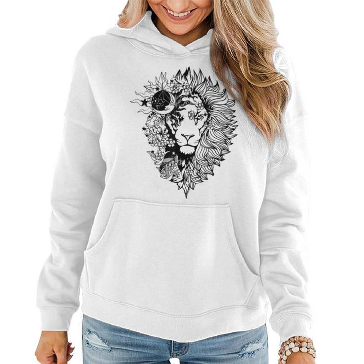 Floral Lion For Women Lion Flower Animal Lover Graphic Art  Women Hoodie Graphic Print Hooded Sweatshirt